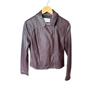 Cupcakes‎ and Cashmere Women Burgundy Faux Leather Moto Jacket Size Small